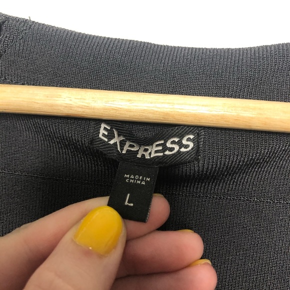 Express Grey Ribbed Bodycon V Neck Dress - Picture 3 of 6